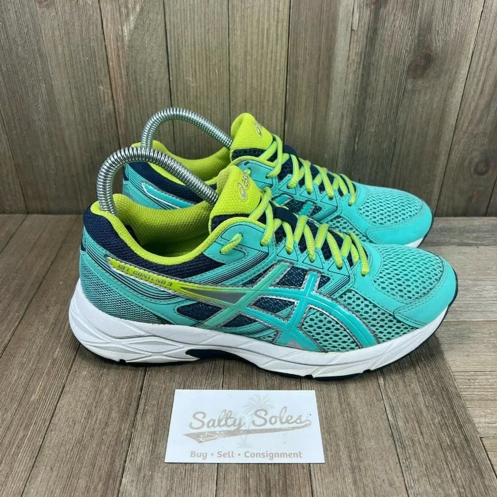 Asics Gel-Contend 3 Womens Size 7.5 T5F9N Blue/Yellow Mesh Running Shoes Sneaker